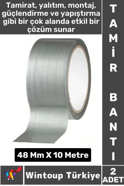 Uzun Ömürlü Su Nem Küfe Dayanıklı Çok Amaçlı GRİ Montaj Onarım Tamir Bantı 48 Mm X 10 Metre 2 Adet ürün görseli 1