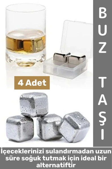 Yıkanabilir Kokteyl İçki Alkol Viski Sulandırmayan Saklama Kutulu Metal Kaplama Buz Taşı 4 Adet ürün görseli 1