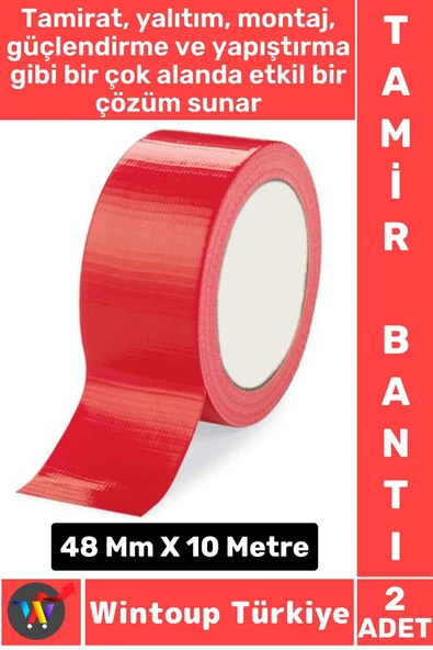 Uzun Ömürlü Su Nem Küfe Dayanıklı Çok Amaçlı KIRMIZI Montaj Onarım Tamir Bantı 48 MmX10 Metre 2 Adet ürün görseli 1