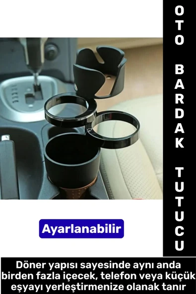 Oto Bardaklık Kullanım Kablo Geçişli Küçük Eşya Bardak Ayarlanabilir Araç İçi Çoklu Bardak Tutacağı ürün görseli 1