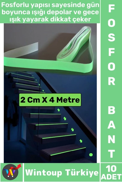 Karanlıkta Parlayan Acil Durum Çıkış Merdiven Kenar Esnek Güçlü Yapışkan Fosfor Bant 2 CmX4 Mtr 10Ad ürün görseli 1