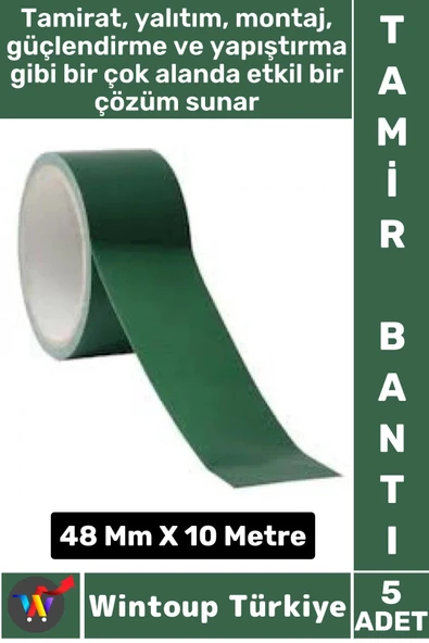 Uzun Ömürlü Su Nem Küfe Dayanıklı Çok Amaçlı YEŞİL Montaj Onarım Tamir Bantı 48 Mm X 10 Metre 5 Adet ürün görseli 1