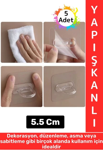 Dayanıklı Kendinden Yapışkanlı Dekorasyon Düzenleme Asma Sabitleme Çok Amaçlı Yuvarlak Halka 5 Ad ürün görseli 1