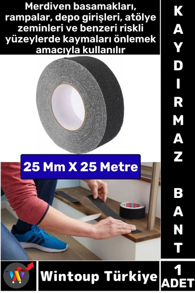 Ultra Güçlü Yapışkan İSG İş Yeri Ev Depo Kaygan Zemin Merdiven Siyah Kaydırmaz Bant 25 Mm X 25 Metre ürün görseli 1