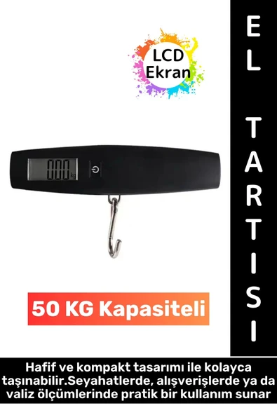 Çok Amaçlı Seyahat Bavul Ağırlık Ölçme Dijital LCD Ekran Max 50 Kg Taşınabilir Bagaj El Tartısı ürün görseli 1