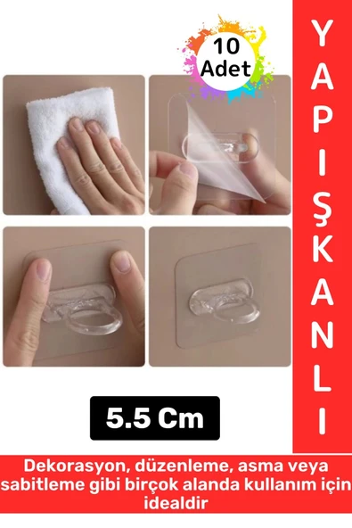 Dayanıklı Kendinden Yapışkanlı Dekorasyon Düzenleme Asma Sabitleme Çok Amaçlı Yuvarlak Halka 10 Adet ürün görseli 1