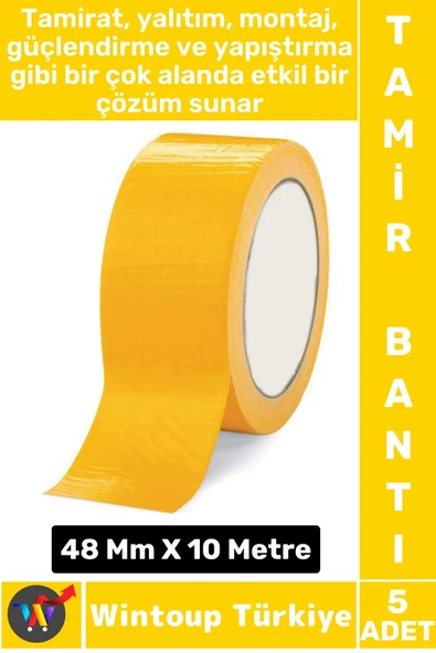 Uzun Ömürlü Su Nem Küfe Dayanıklı Çok Amaçlı SARI Montaj Onarım Tamir Bantı 48 Mm X 10 Metre 5 Adet ürün görseli 1