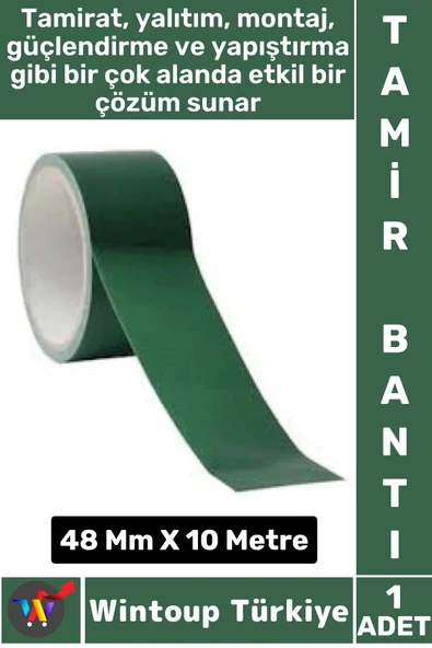 Uzun Ömürlü Su Nem Küfe Dayanıklı Çok Amaçlı YEŞİL Montaj Onarım Tamir Bantı 48 Mm X 10 Metre ürün görseli 1