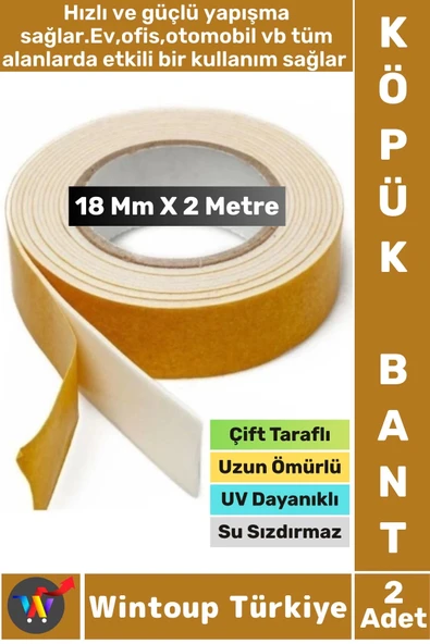 İç Mekan Süper Güçlü Yapışkan Duvar Ahşap Çok Yönlü Çift Taraflı Köpük Bant 18 Mm X 2 Metre 2 Adet ürün görseli 1