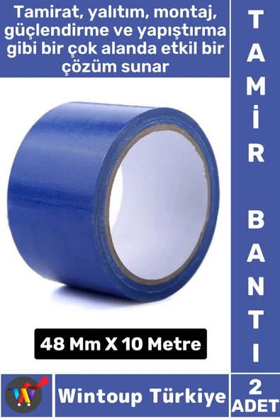 Uzun Ömürlü Su Nem Küfe Dayanıklı Çok Amaçlı MAVİ Montaj Onarım Tamir Bantı 48 Mm X 10 Metre 2 Adet ürün görseli 1