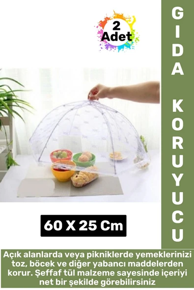 Kamp Piknik Outdoor Rüzgar Toz Sinek Böcek Koruyucu Katlanabilir Tül Yemek Koruma Şemsiyesi 2 Adet ürün görseli 1