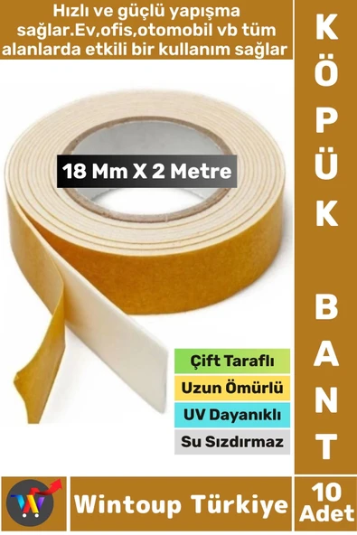 İç Mekan Süper Güçlü Yapışkan Duvar Ahşap Çok Yönlü Çift Taraflı Köpük Bant 18 Mm X 2 Metre 10 Adet ürün görseli 1