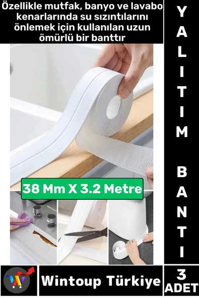 Dayanıklı Lavabo Kenar Küvet Pvc Su Sızdırmaz Yağ Küf Kir Önleyici Yalıtım Bantı 3.2 Metre 3 Adet ürün görseli 1