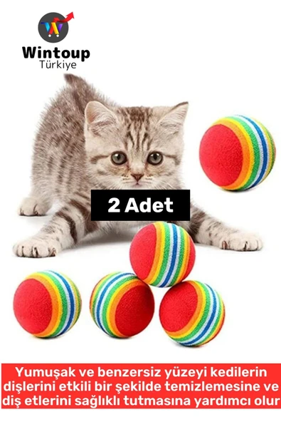 Eğlenceli Dayanıklı Yumuşak Zararsız Diş Temizleme Kaşıma Masaj Etkili Gökkuşağı Kedi Oyun Topu 2 Ad ürün görseli 1