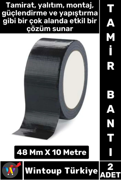 Uzun Ömürlü Su Nem Küfe Dayanıklı Çok Amaçlı SİYAH Montaj Onarım Tamir Bantı 48 Mm X 10 Metre 2 Adet ürün görseli 1