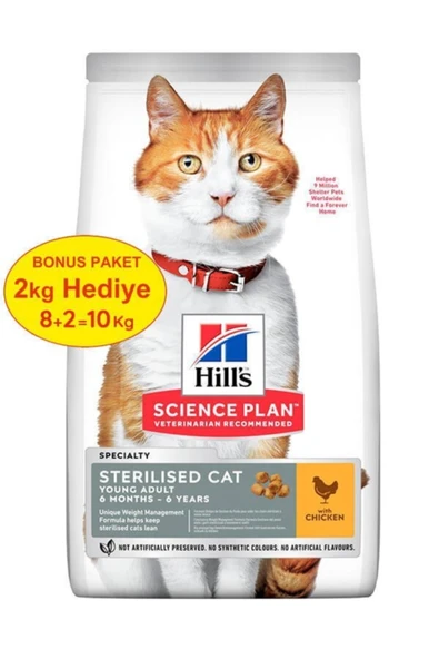 Hills Young Sterilised Tavuklu Kısırlaştırılmış Kedi Maması 8 kg +2 kg ürün görseli 1