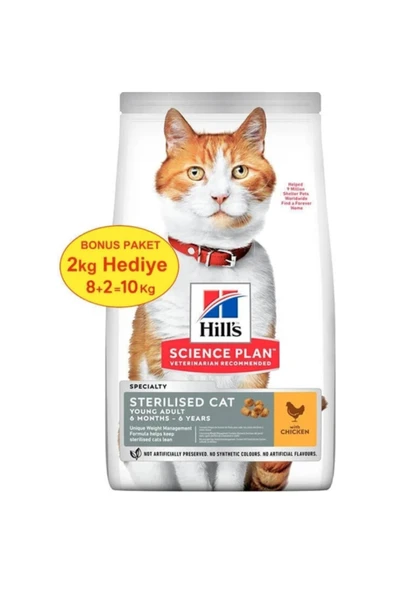 Hills Young Sterilised Tavuklu Kısırlaştırılmış Kedi Maması 8 Kg (+2 Kg Hediyeli) ürün görseli 1