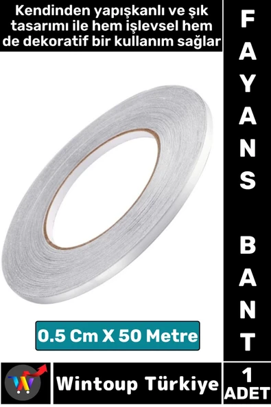 Uzun Ömürlü Kendinden Yapışkanlı Karo Zemin Fayans Derz 0.5 Cm X 50 Metre Gri Şerit Bant ürün görseli 1