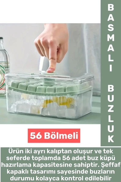 Dayanıklı Sert Plastik Zahmetsiz BPA İçermez Şeffaf Kapaklı Hazneli 56 Bölmeli Basmalı Pratik Buzluk ürün görseli 1