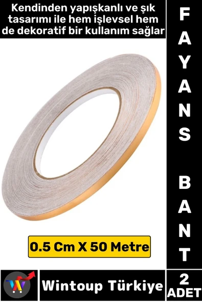 Uzun Ömürlü Kendinden Yapışkanlı Karo Zemin Fayans Derz 0.5 Cm X 50 Metre Gold Şerit Bant 2 Adet ürün görseli 1