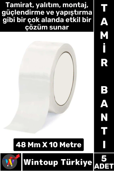 Uzun Ömürlü Su Nem Küfe Dayanıklı Çok Amaçlı BEYAZ Montaj Onarım Tamir Bantı 48 Mm X 10 Metre 5 Adet ürün görseli 1