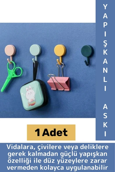 İz Bırakmaz Montaj Gerektirmez Mutfak Banyo Ev Ofis Kendinden Yapışkanlı Renkli Pratik Duvar Askısı ürün görseli 1