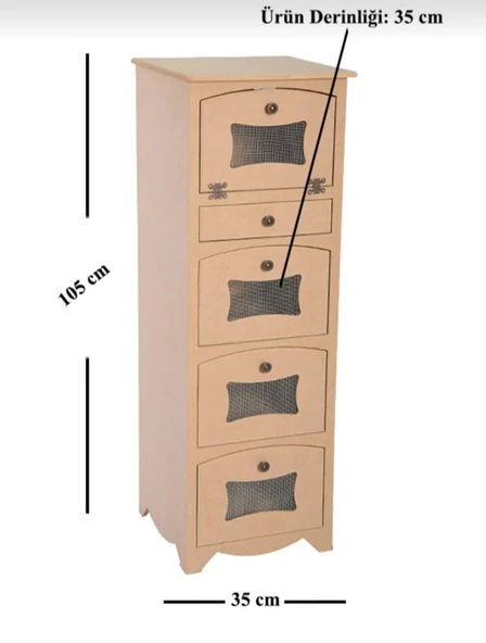 Ahşap Mdf Boyanabilir 5 Bölmeli Telli Çok Amaçlı Dolap ürün görseli 1