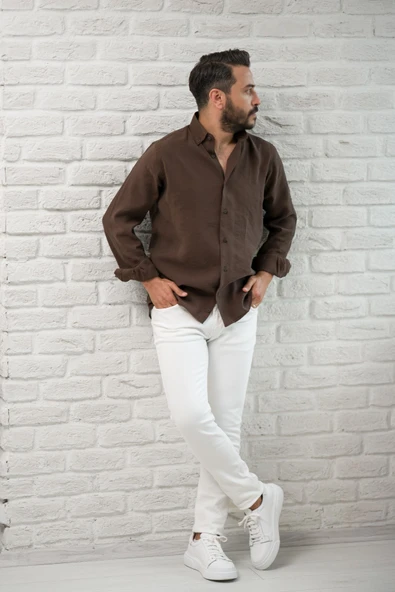 Regular Fit Yaka Düğmeli Yazlık Modal Kumaş Erkek Gömlek ürün görseli 1