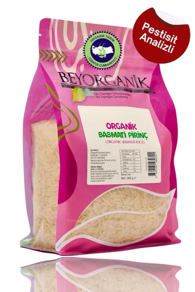 BEYORGANİK Organik Basmati Pirinç 1kg (PESTİSİT VE AFLATOKSİN ANALİZLİ) ürün görseli 1