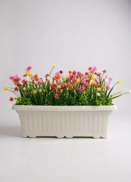 Yapay Çiçek Renkli Mini Lotus Çiçekli Krem Küpeşte Askılı Balkon Çiçeği Balkon Saksısı ürün görseli 1