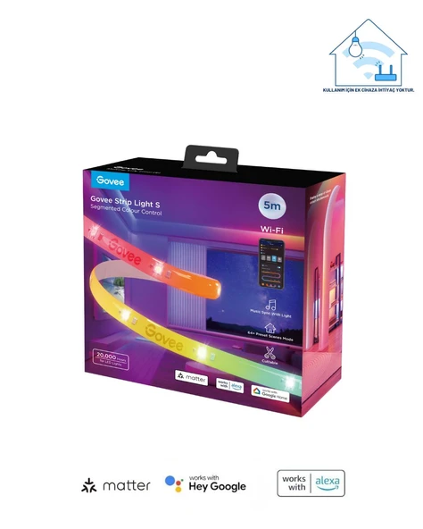 Govee RGBICW H612ACD1 Kesilebilir, Silikon Kaplamalı, Matter, Alexa, Google Asst. , Wifi+Bt Led Şerit - 5 Metre ürün görseli 1