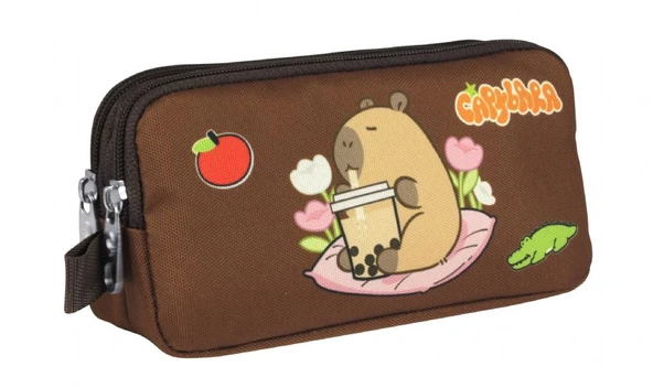 Capybara Erkek Çocuk İki Bölmeli Kalem Çantası - Bej - Kahverengi - 5232 ürün görseli 1