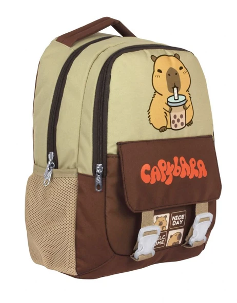 Capybara Erkek Çocuk İlkokul Okul Sırt Çantası - Kahverengi - Bej - 5200 ürün görseli 1