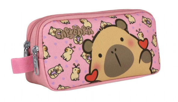 Capybara Kız Çocuk İki Bölmeli Kalem Çantası - Pembe - 5214 ürün görseli 1