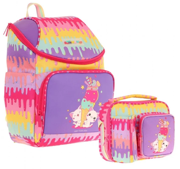 Kaukko L5247+L7247 Okul Sırt Çantası + Beslenme Çantası Seti - Sarı Mor - Dondurma - Kız Çocuk ürün görseli 1