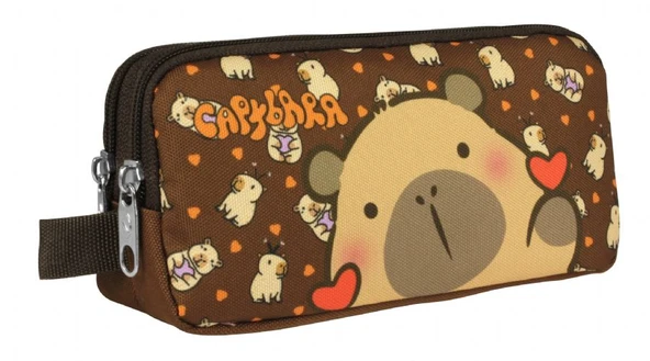 Capybara Erkek Çocuk İki Bölmeli Kalem Çantası - Kahverengi - 5211 ürün görseli 1
