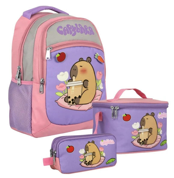 Capybara (Kız Çocuk - Mor - Pembe) İlkokul Üçlü Çanta Seti - SETCPB5233A ürün görseli 1