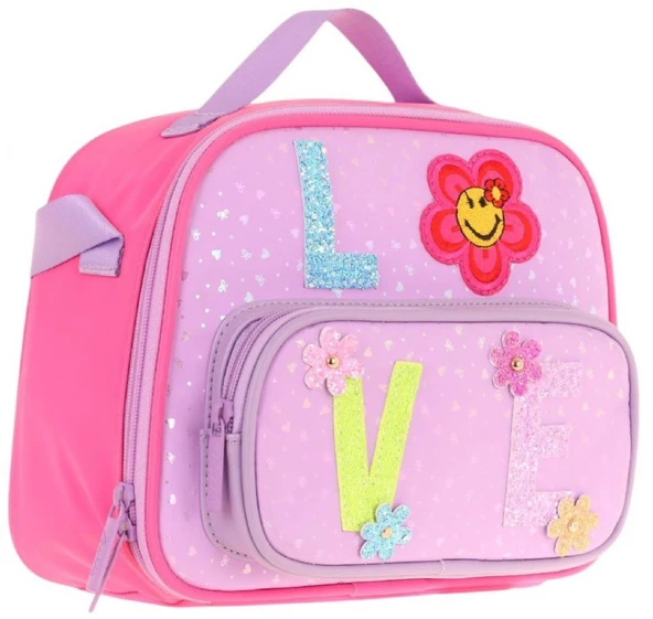 Kaukko Kids Kız Çocuk Isı Yalıtımlı İki Bölmeli Beslenme Çantası (Simli Love Baskılı) L7211 ürün görseli 1