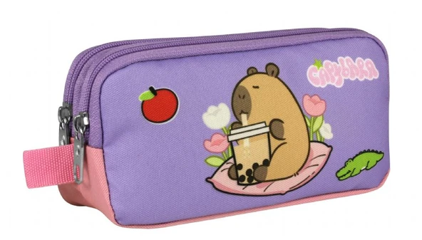 Capybara Kız Çocuk İki Bölmeli Kalem Çantası - Mor - Pembe - 5235 ürün görseli 1