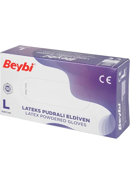 Beybi L Pudralı Lateks Beyaz Muayene Eldiveni 100 lü ürün görseli 1