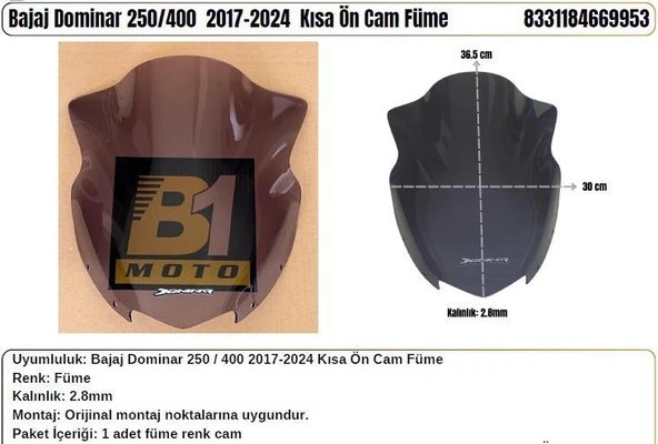 Bajaj Dominar 250/400 Füme(2017-24) Kısa Siperlik ürün görseli 1