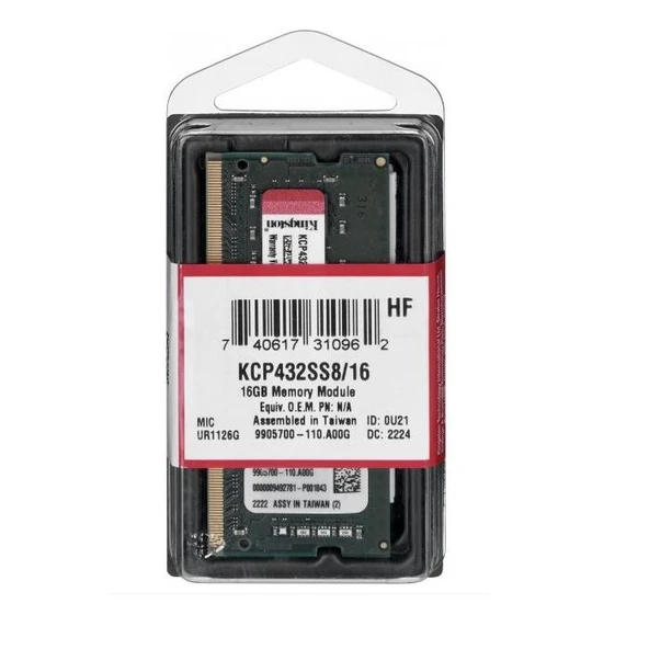 KINGSTON KCP432SS8/16 16GB (Tek Parça) DDR4 3200Mhz Notebook Bellek ürün görseli 1