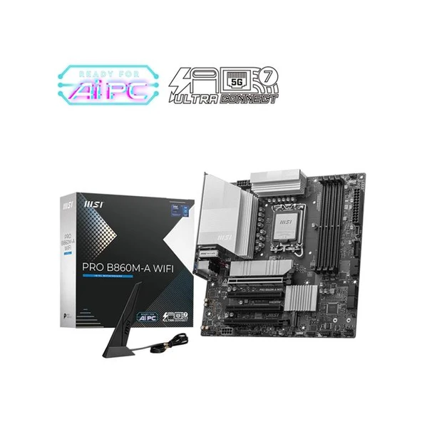 MSI MB PRO B860M-A WIFI SOKET 1851 DDR5 8600MHZ(OC) 3xM.2 1x TB4 HDMI DISPLAY 5G LAN WIFI 7 mATX ürün görseli 1