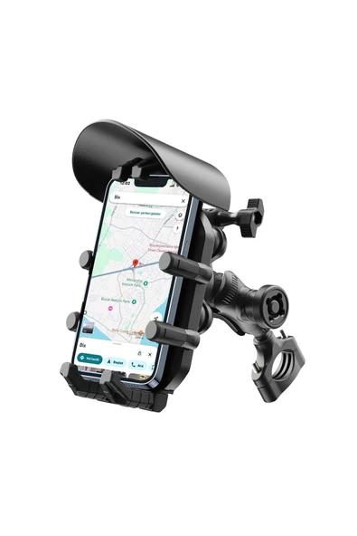 Gidon Bağlantılı Güneş ve Yağmur Korumalı 360° Derece Ayarlanabilir Motosiklet Bisiklet Telefon Tutucu ürün görseli 1