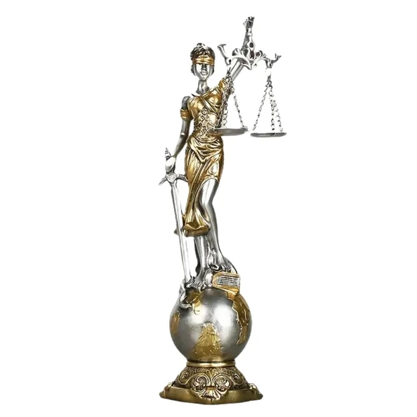 Themis Adalet Terazisi Heykeli ve Dünya Biblo Gümüş 24cm ürün görseli 1