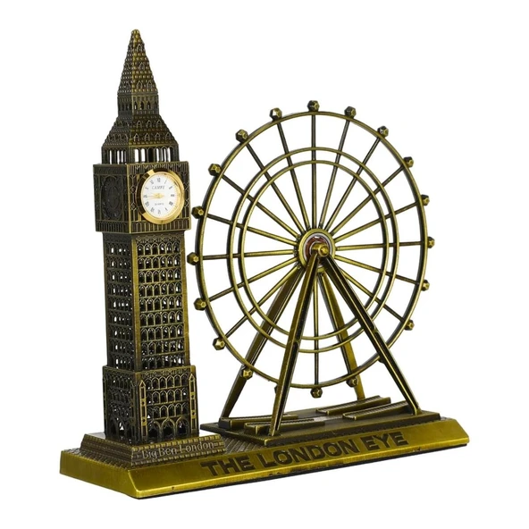 Vintage Metal İngiltere London Big Ben ve London Eye Biblo 20cm ürün görseli 1