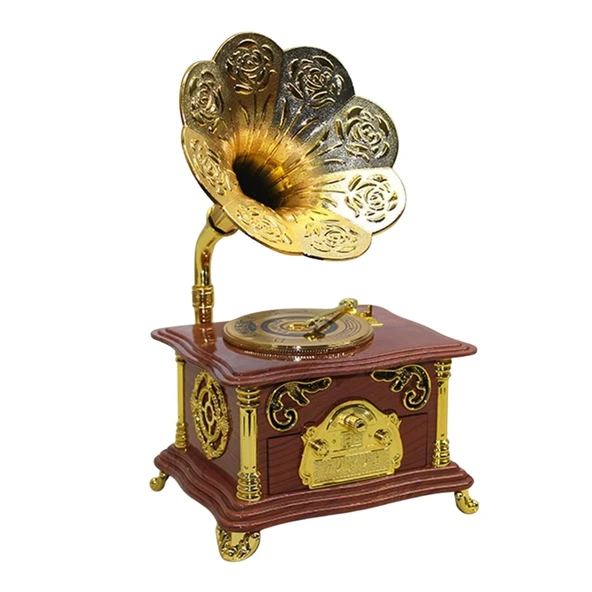 Gramofon Müzik Kutusu Kahverengi 13x26cm ürün görseli 1