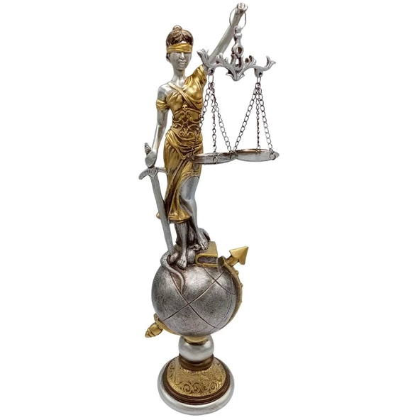 Themis Adalet Terazisi Heykeli ve Dünya Biblo Gümüş 37cm ürün görseli 1
