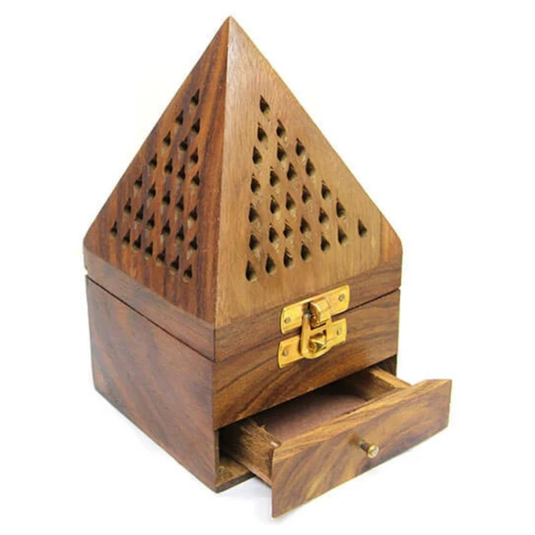 Konik Tütsü Yakma Kutusu Ahşap Piramit 16cm ürün görseli 1