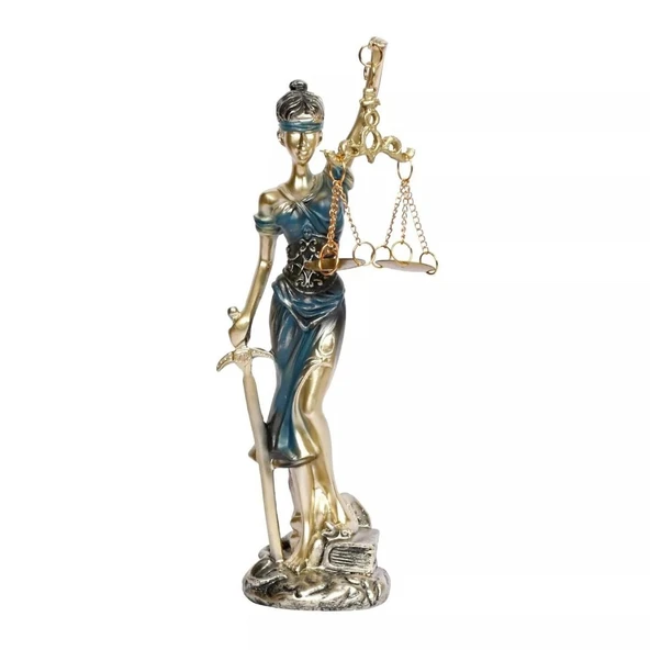 Themis Adalet Kadını Terazisi Heykeli Mavi Gold 24cm ürün görseli 1